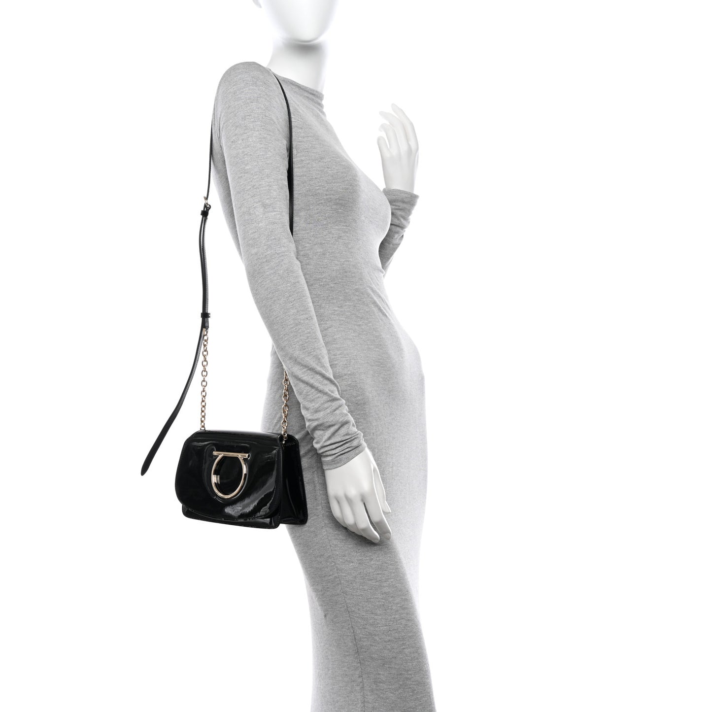 Patent Calfskin Mini Vela Flap Bag Black