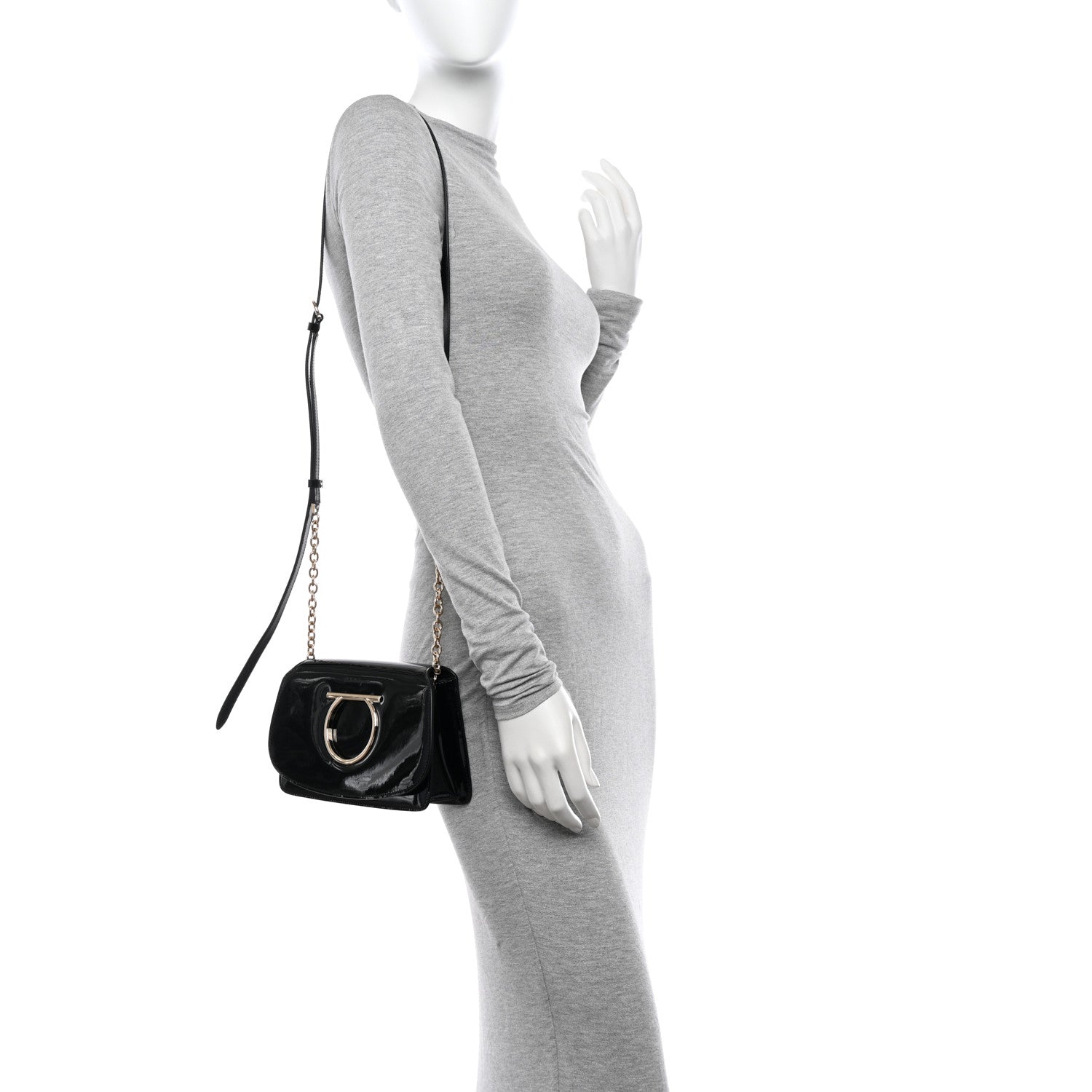 Salvatore Ferragamo Patent Calfskin Mini Vela Flap Bag Black 2 of 9