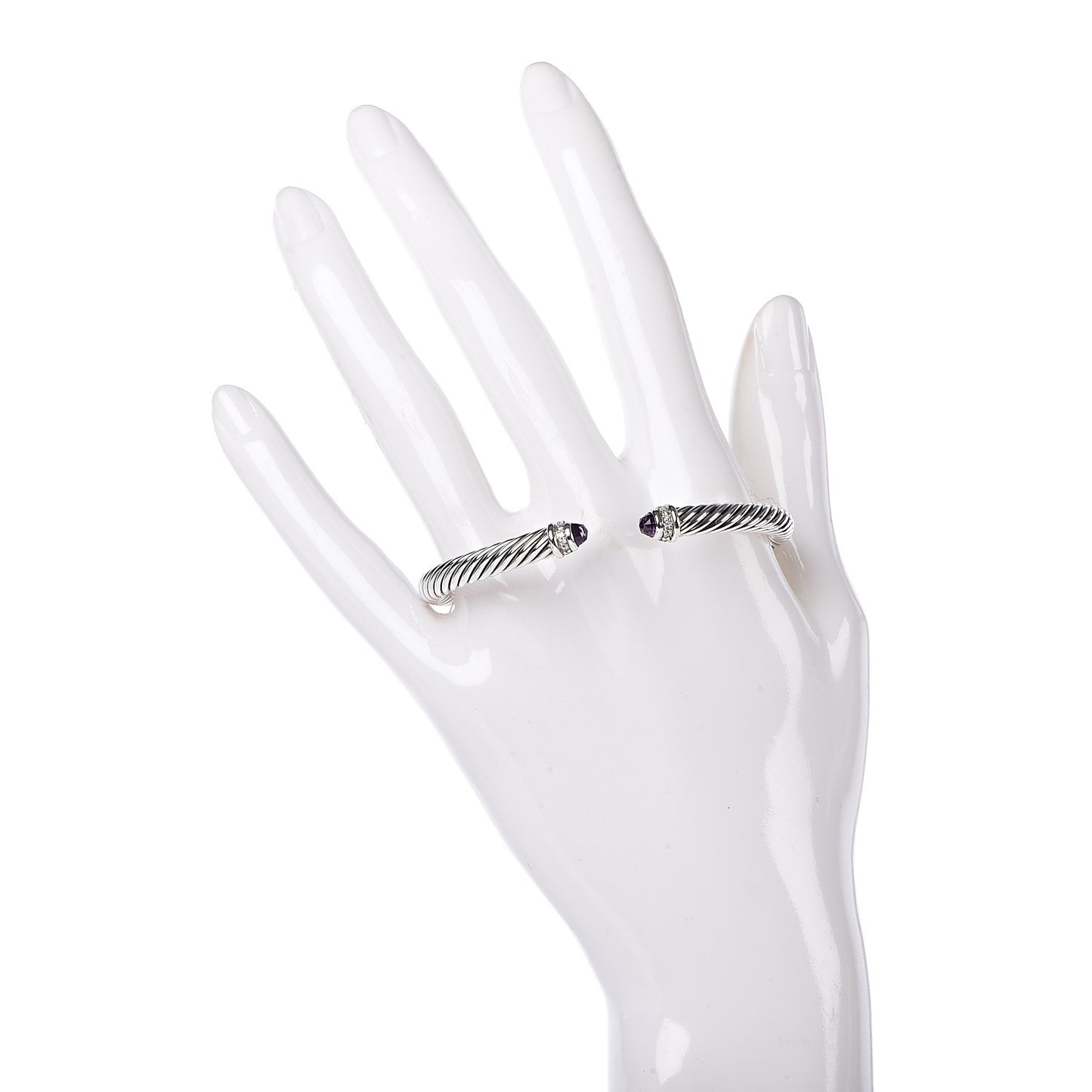 Sterling Silver Diamond Amethyst 5mm Cable Classics Bracelet