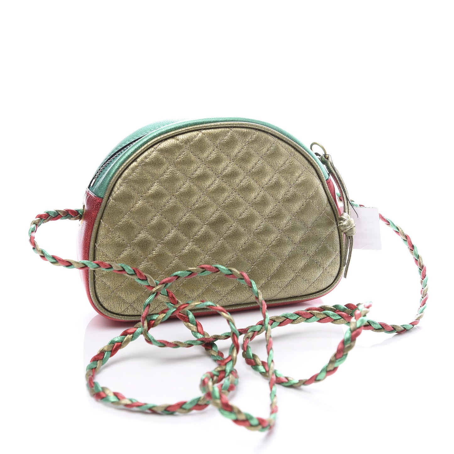 Laminated Nappa Trapuntata Mini Zumi Dome Shoulder Bag Rosso Jasmine Green Rame