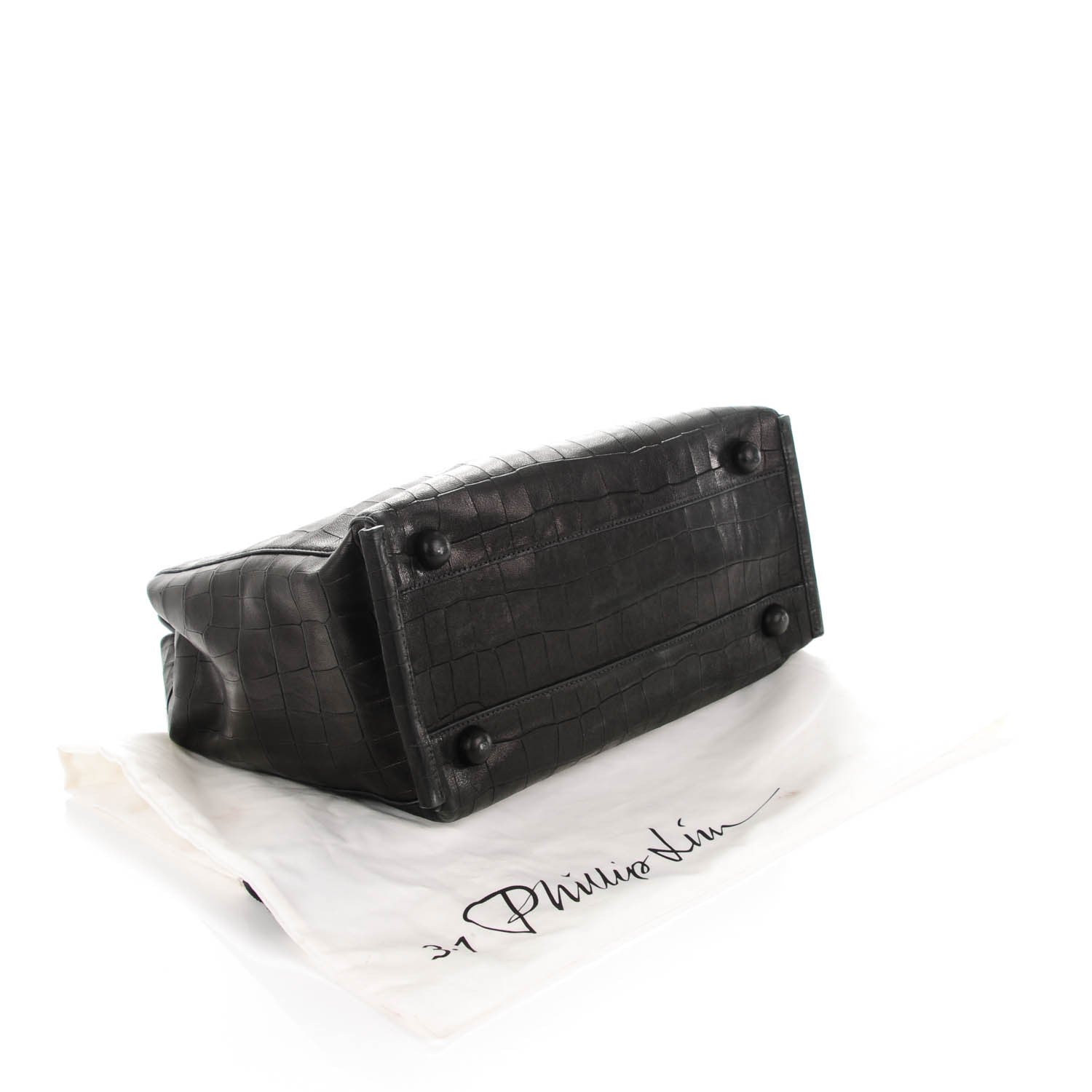 3.1 Phillip Lim 3.1 Calfskin Crocodile Embossed Wednesday Trapezoid Tote Black 4 of 7