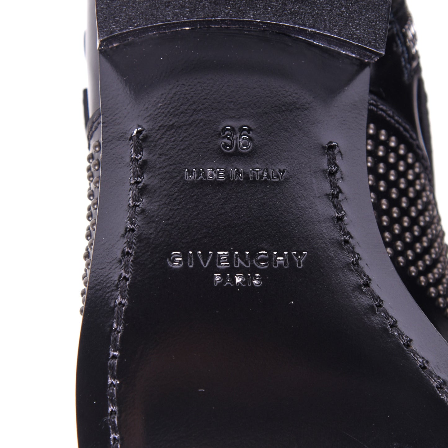 Calfskin Studded Punk Ankle Boots 36 Black