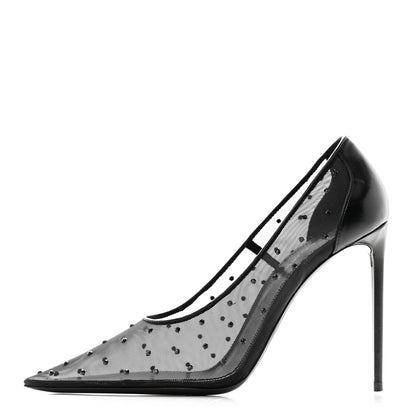 Saint Laurent Rhinestone Mesh 105 Anja Pumps 37 Black 1 of 8