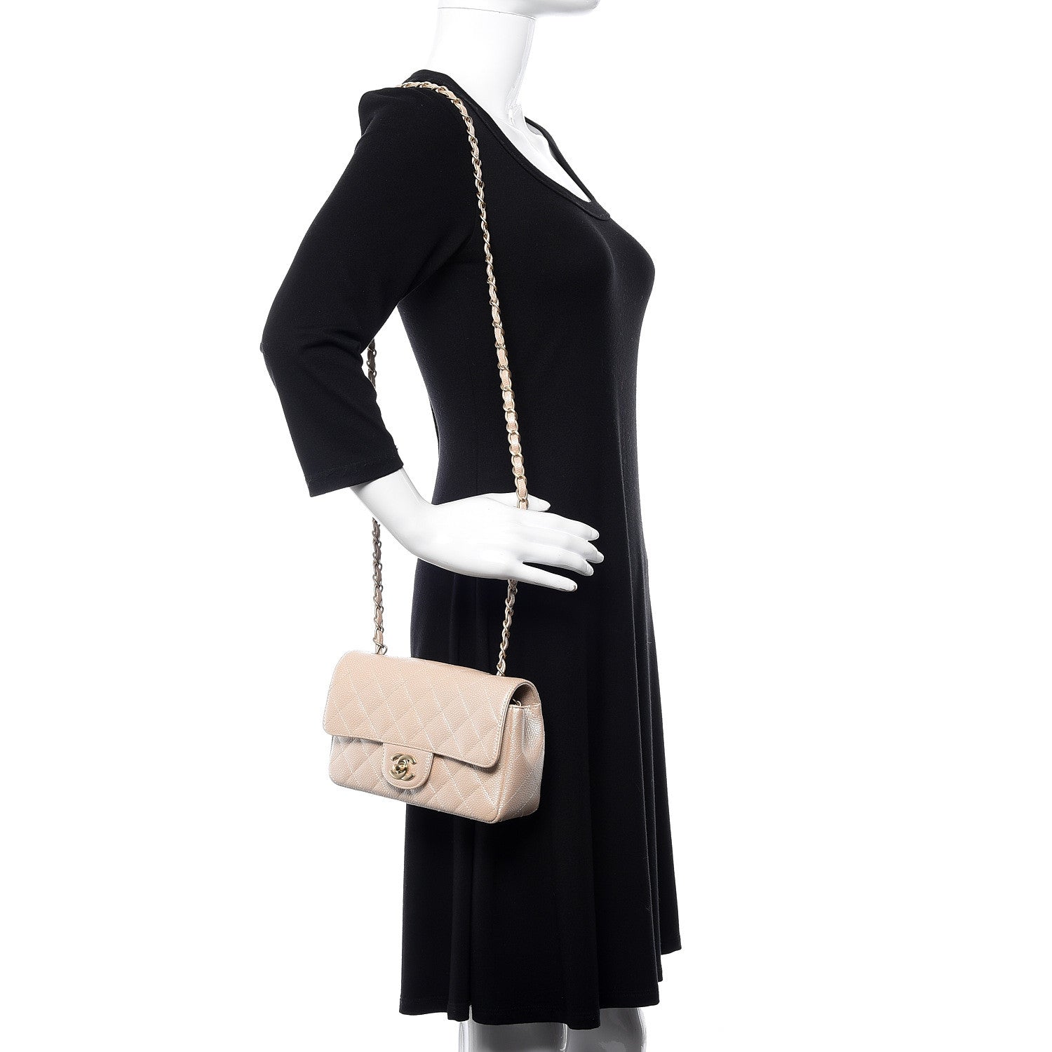 Chanel Pearly Caviar Quilted Mini Rectangular Flap Beige 2 of 11