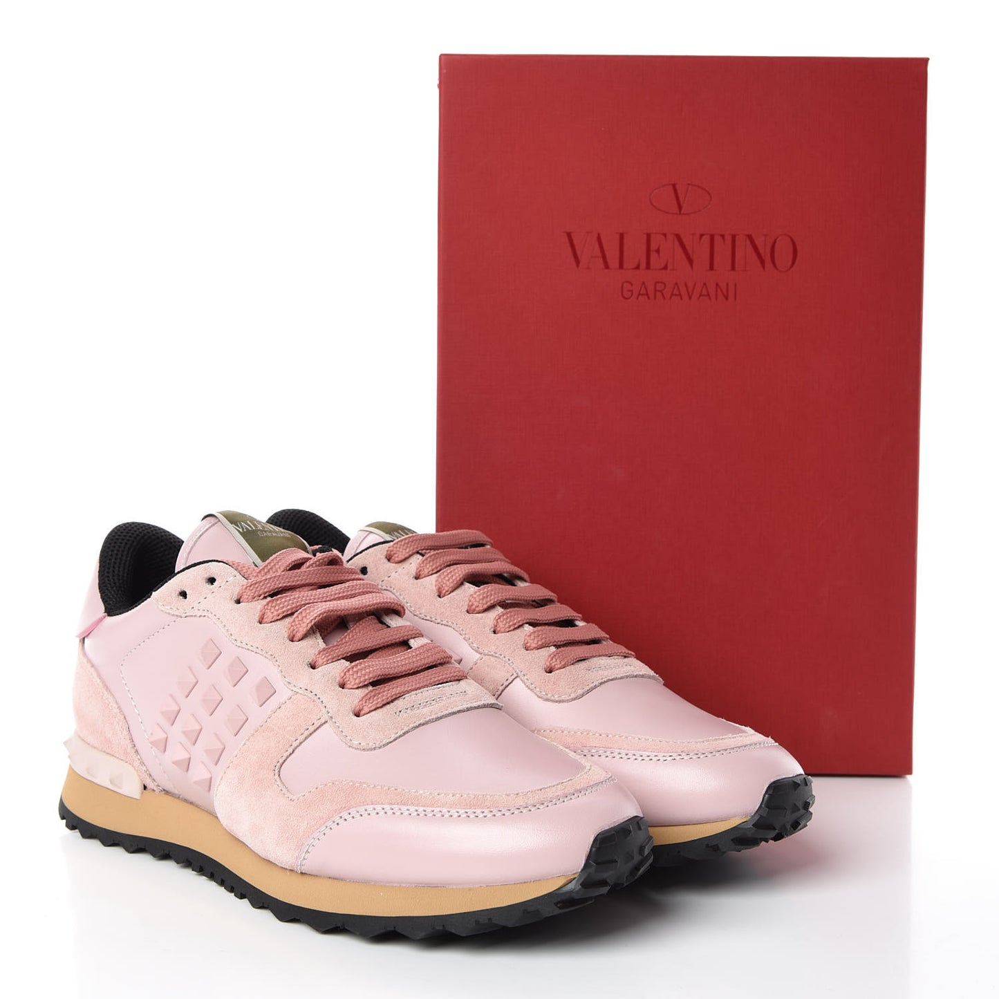 Calfskin Suede Rockstud Sneakers 38 Pink
