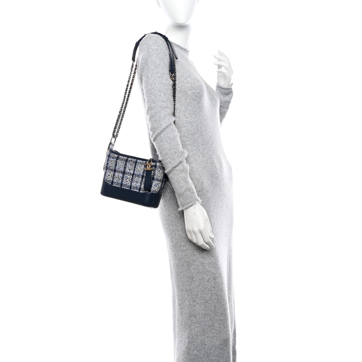 Tweed Calfskin Small Gabrielle Hobo Blue