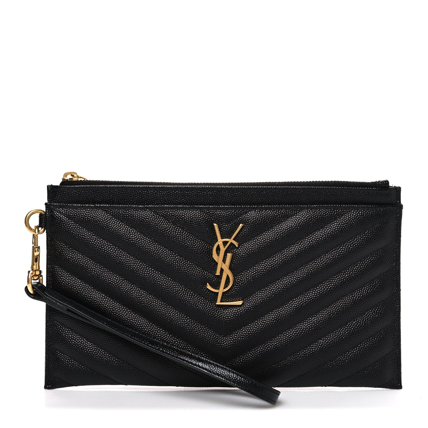 Saint Laurent Grain De Poudre Chevron Monogram Large Bill Pouch Black 1 of 8