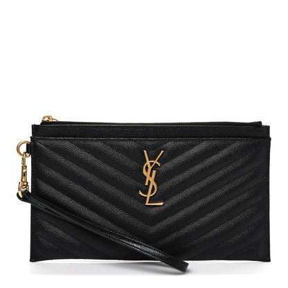 Saint Laurent Grain De Poudre Chevron Monogram Large Bill Pouch Black 1 of 8