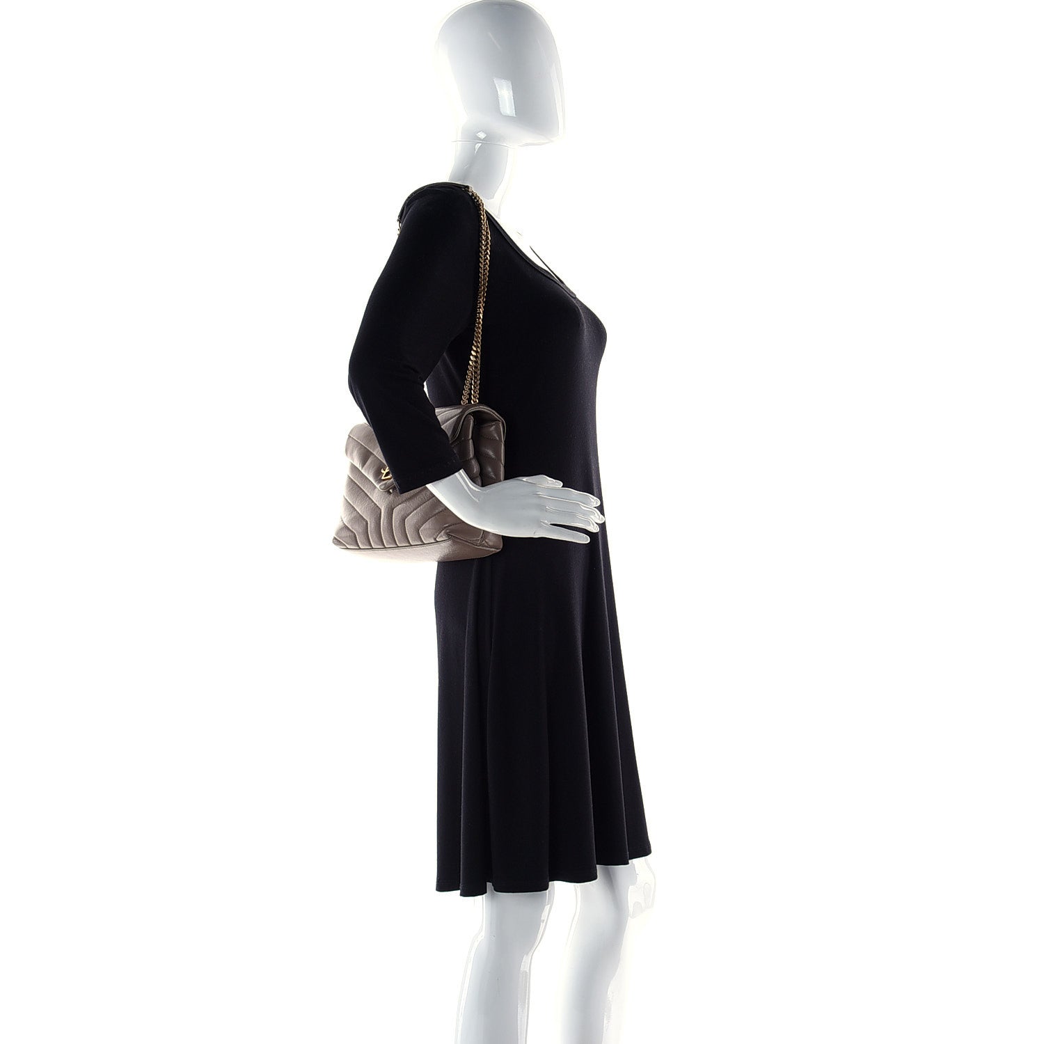 Saint Laurent Calfskin Y Quilted Monogram Small Loulou Chain Satchel Taupe 5 of 25