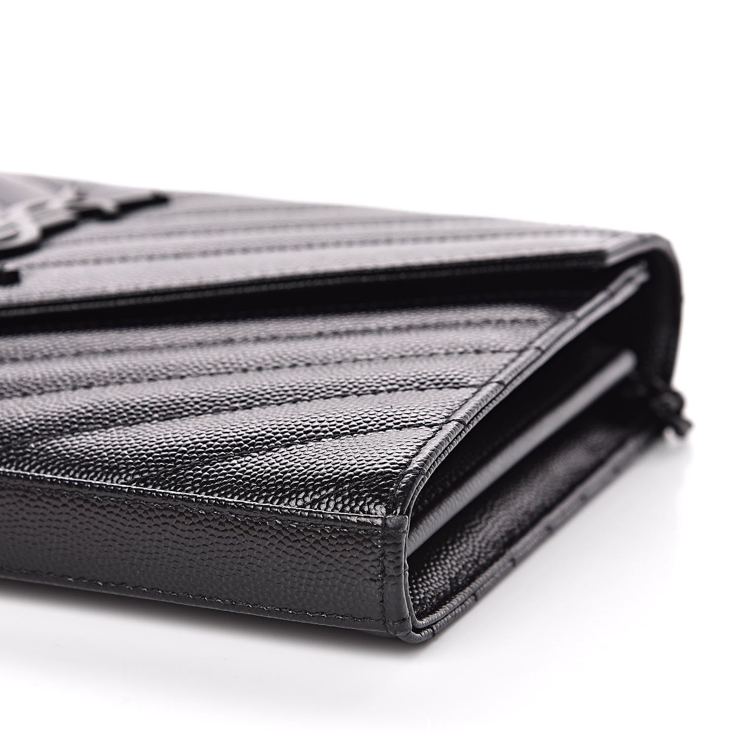 Saint Laurent Grain De Poudre Matelasse Chevron Monogram Chain Wallet Black 8 of 11