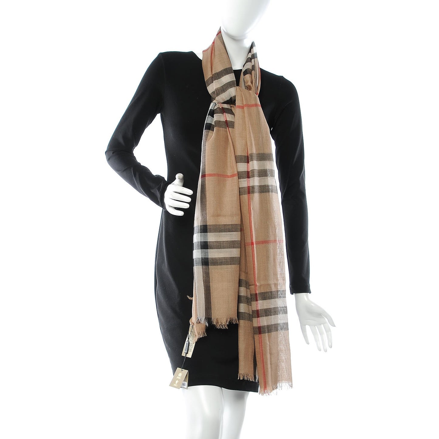 Wool Silk Giant Check Lightweight Scarf Camel