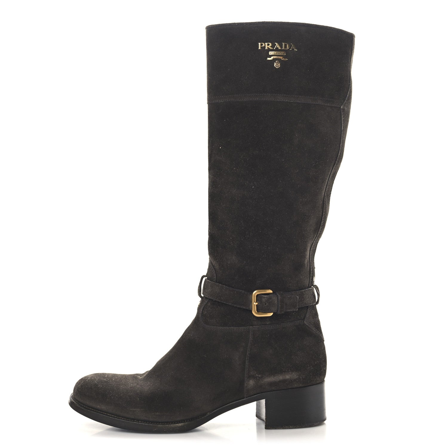 Prada Suede Metal Triangle Logo Boots 41 Brown 1 of 9