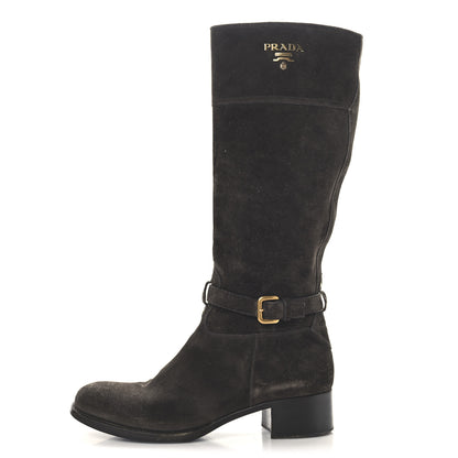 Prada Suede Metal Triangle Logo Boots 41 Brown 1 of 9