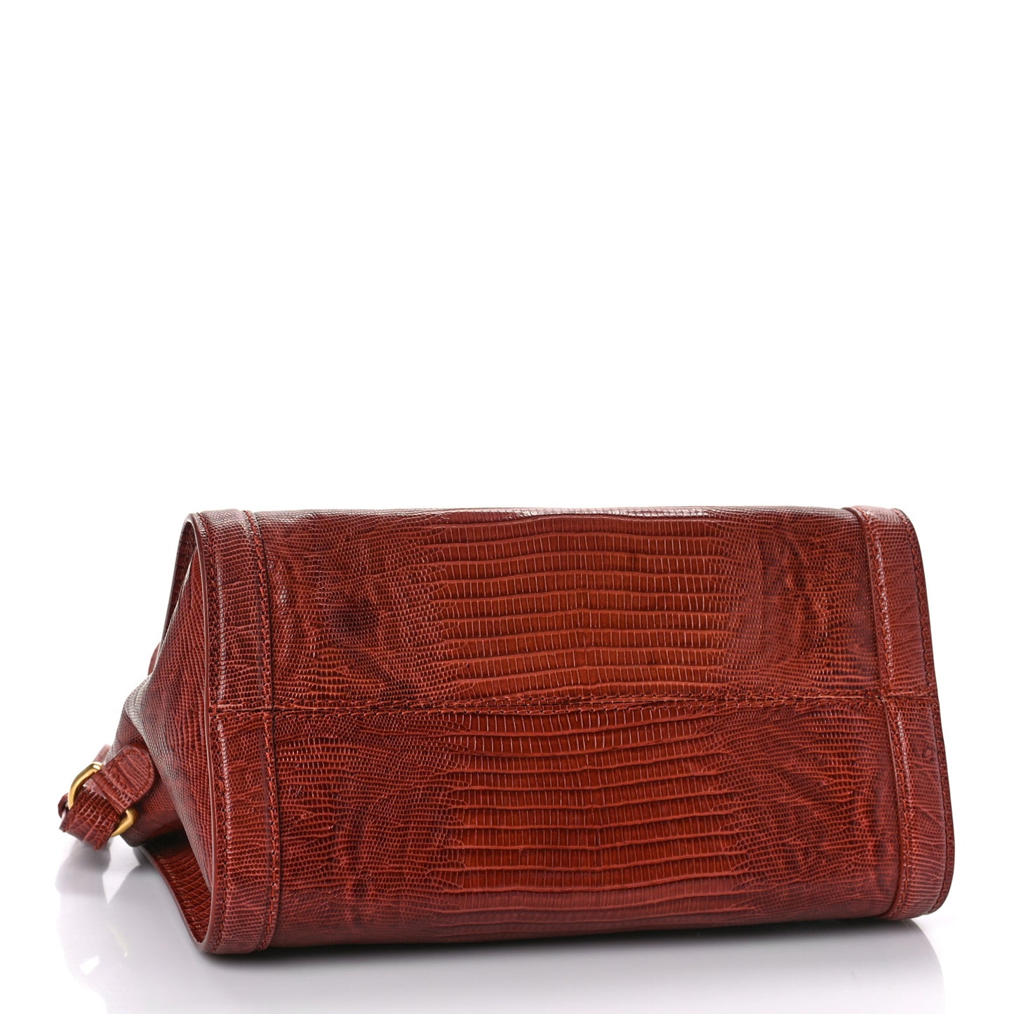 Calfskin Lizard Embossed Small Skull Padlock Zip Around Tote Brown
