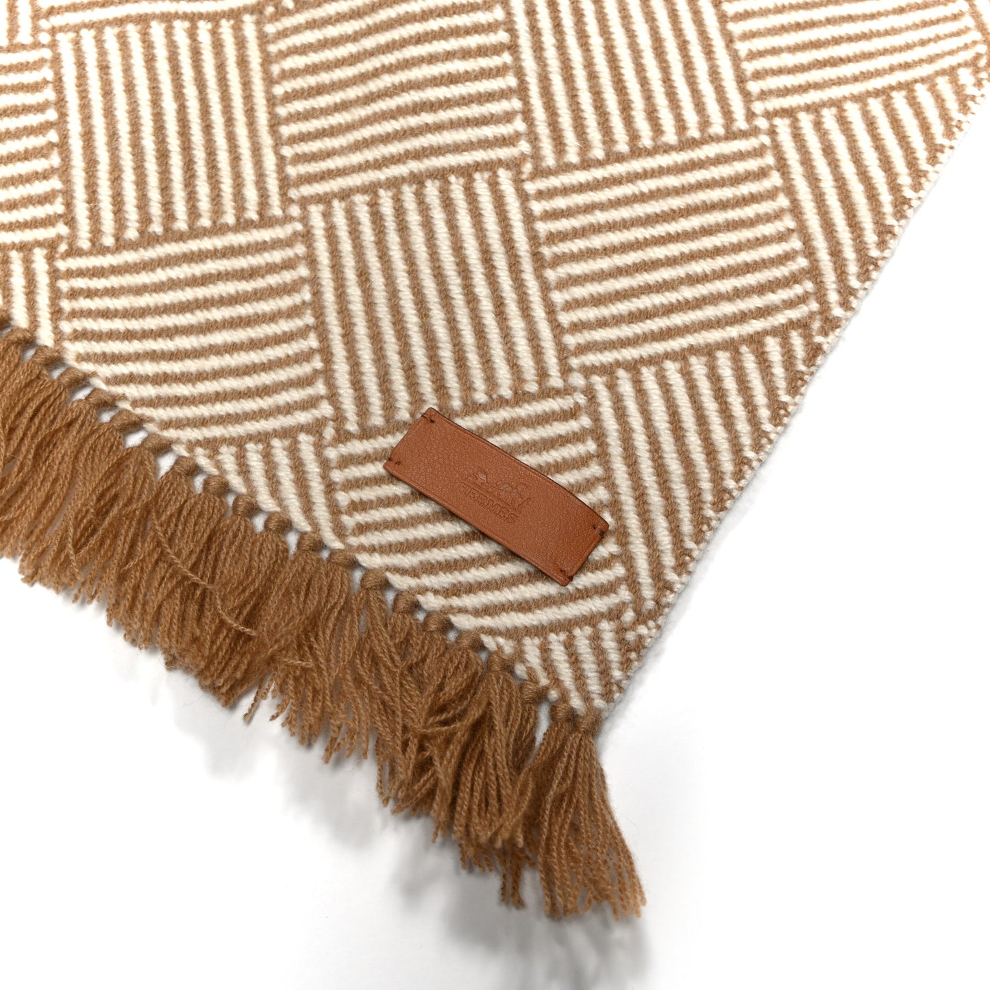 Cashmere Tile Weave Muffler Camel Ecru