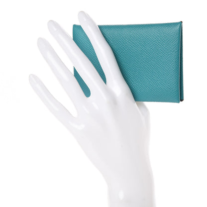 Hermes Epsom Calvi Card Case Bleu Paon 2 of 9