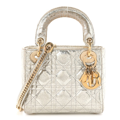 Christian Dior Metallic Crinkled Lambskin Cannage Mini Lady Dior Silver 1 of 10