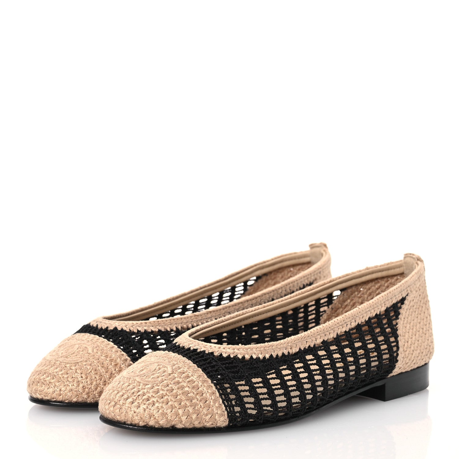 Chanel Raffia Cap Toe Ballerina Flats 36 Black Beige 3 of 10