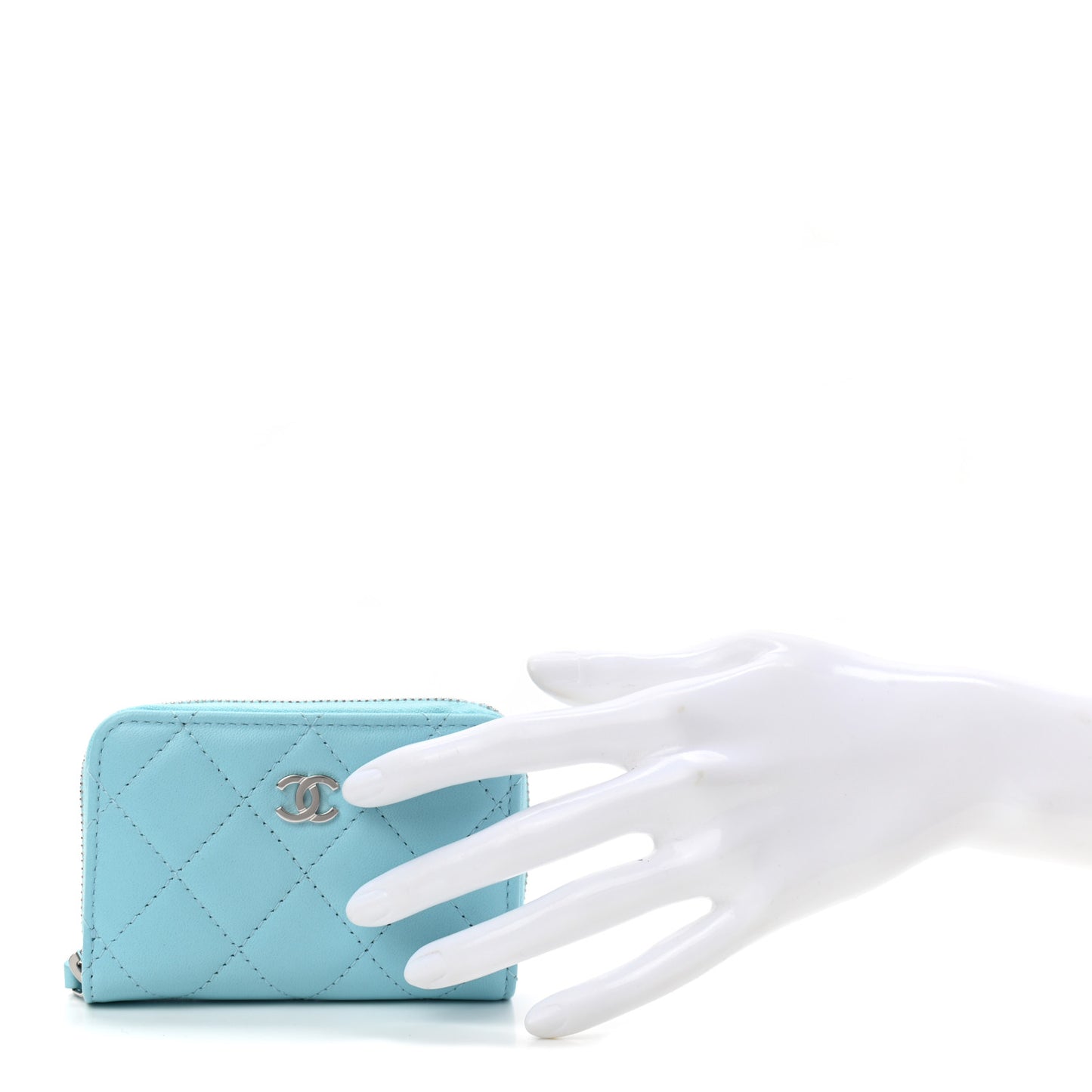 Lambskin Quilted Zip Around Coin Purse Wallet Neon Blue