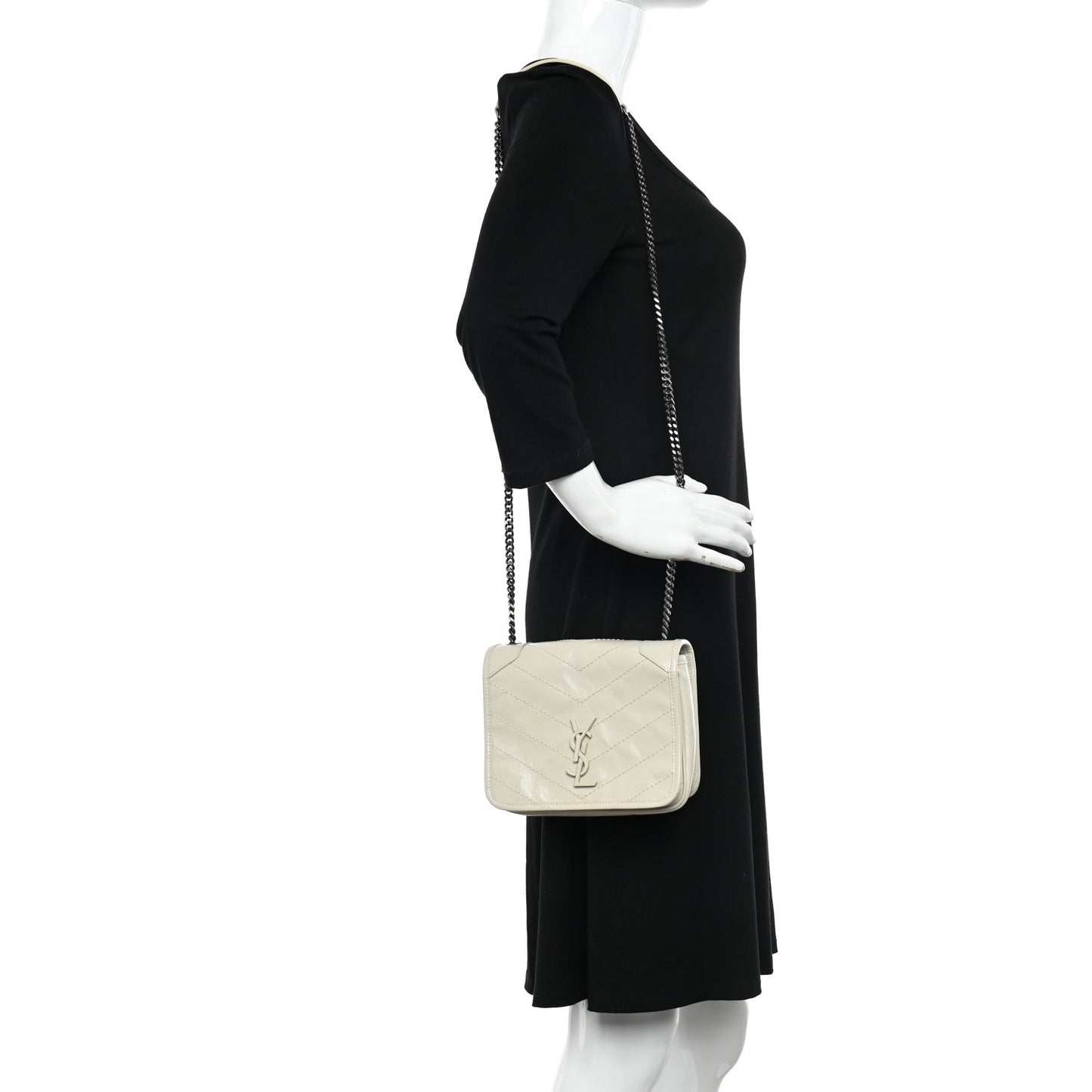 Crinkled Calfskin Matelasse Monogram Niki Chain Wallet Crema Soft