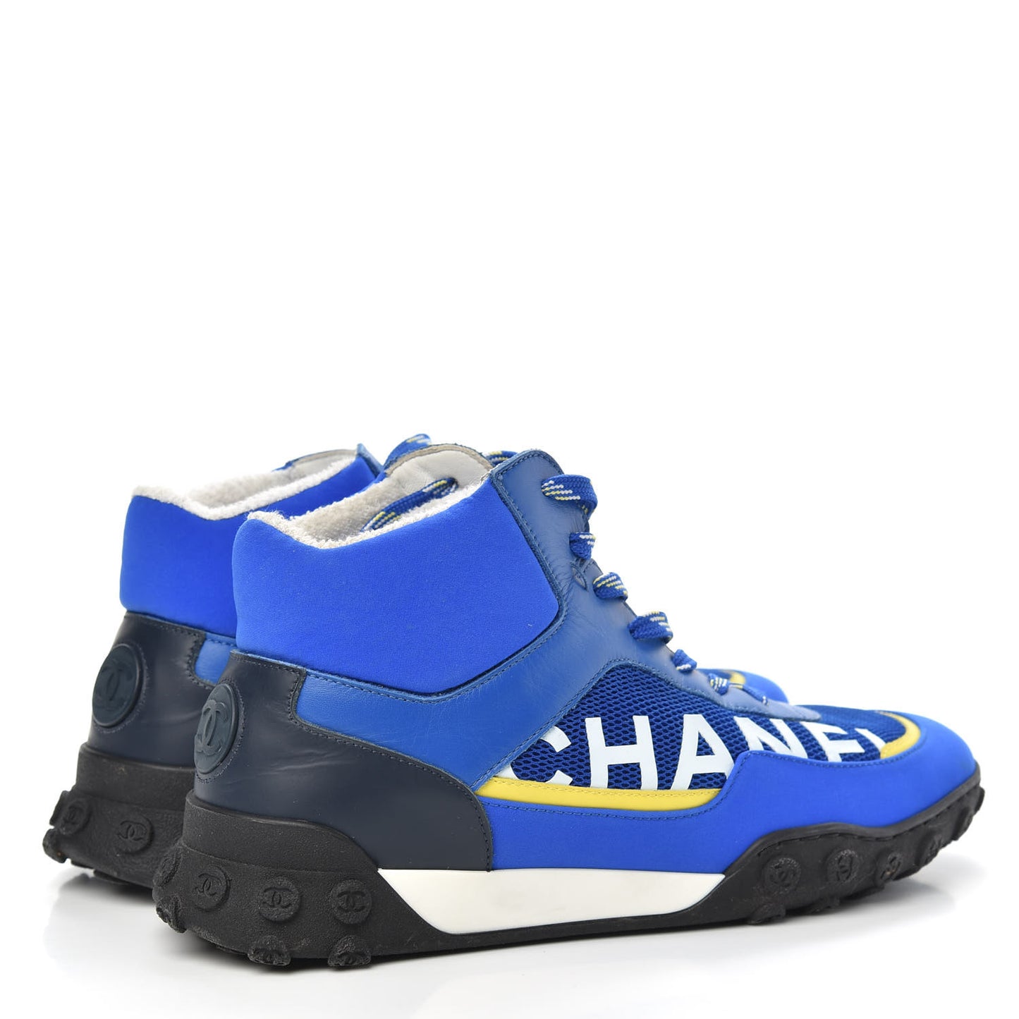 Calfskin Mesh Lycra Womens Logo High Top Sneakers 38 Blue