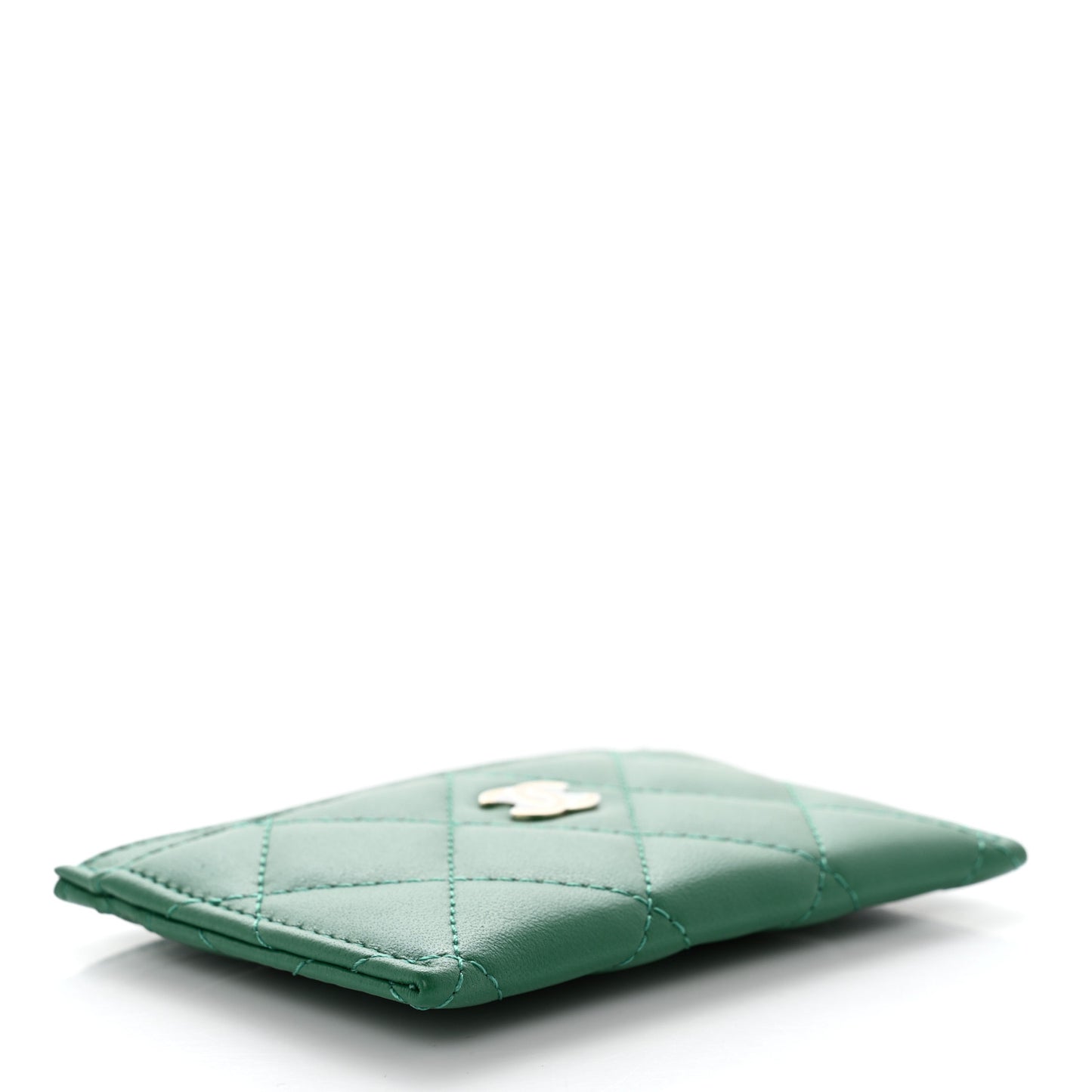 Lambskin Quilted Card Holder Green
