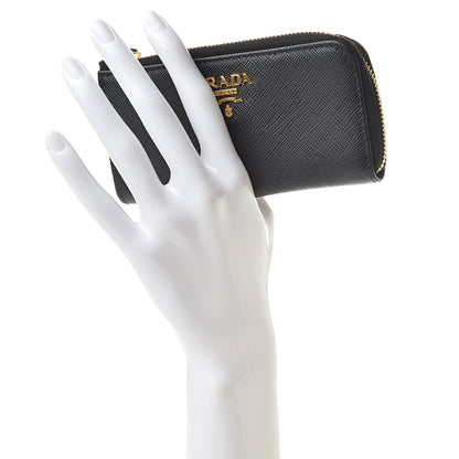Prada Saffiano Metal Zip Around Key Holder Black 2 of 7