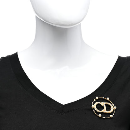 Christian Dior Crystal Pearl Clair D Lune Brooch Gold 2 of 5