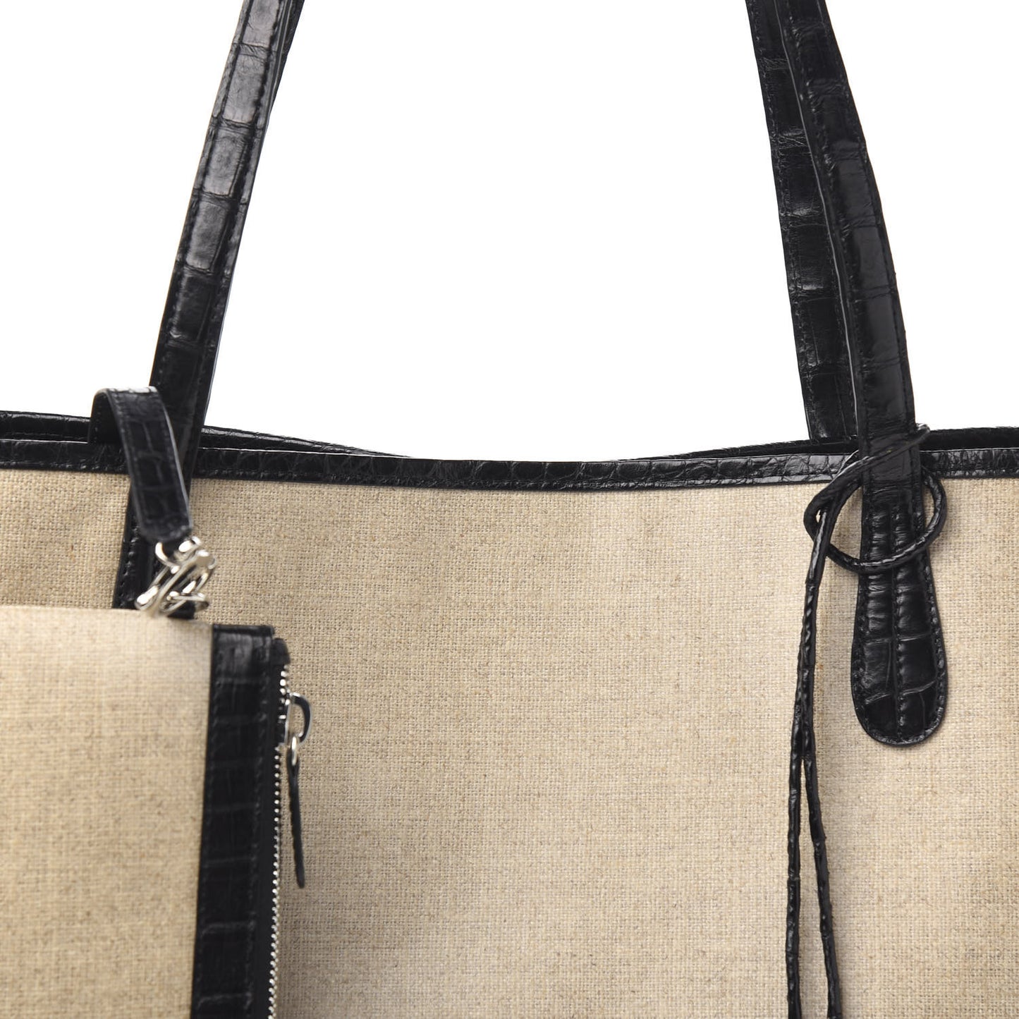 Linen Crocodile Medium Erica Shopper Tote Black
