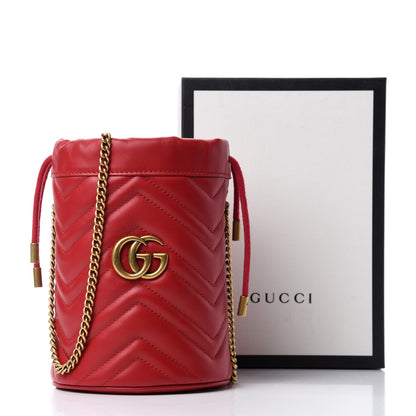 Gucci Calfskin Matelasse Mini GG Marmont 2.0 Bucket Bag Hibiscus Red 11 of 11