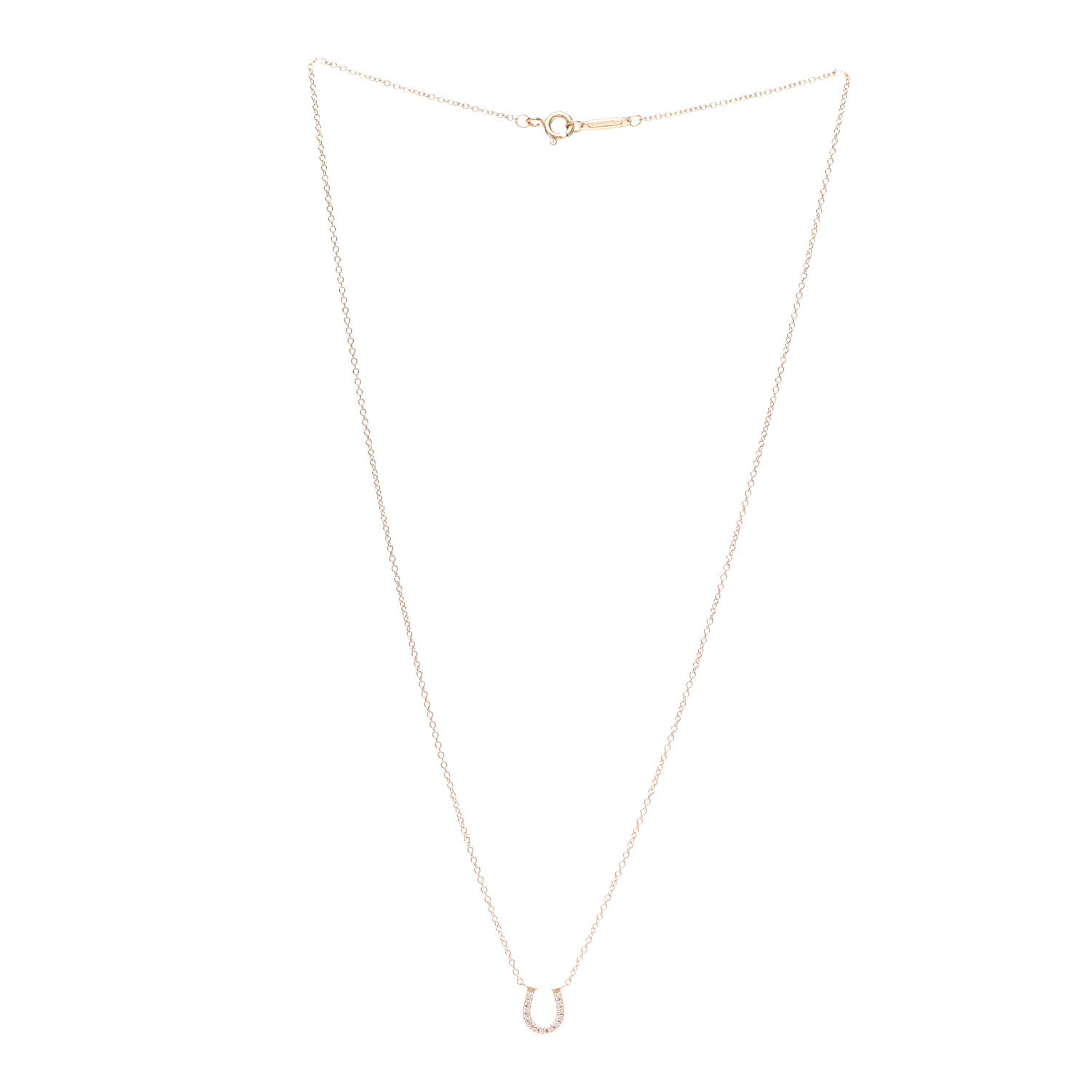 Tiffany 18K Rose Gold Diamond Mini Metro Horseshoe Pendant Necklace 3 of 5