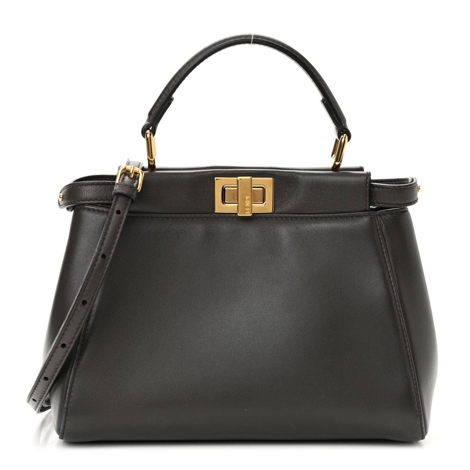 Fendi Nappa Mini Peekaboo Iconic Satchel Carbone 1 of 13