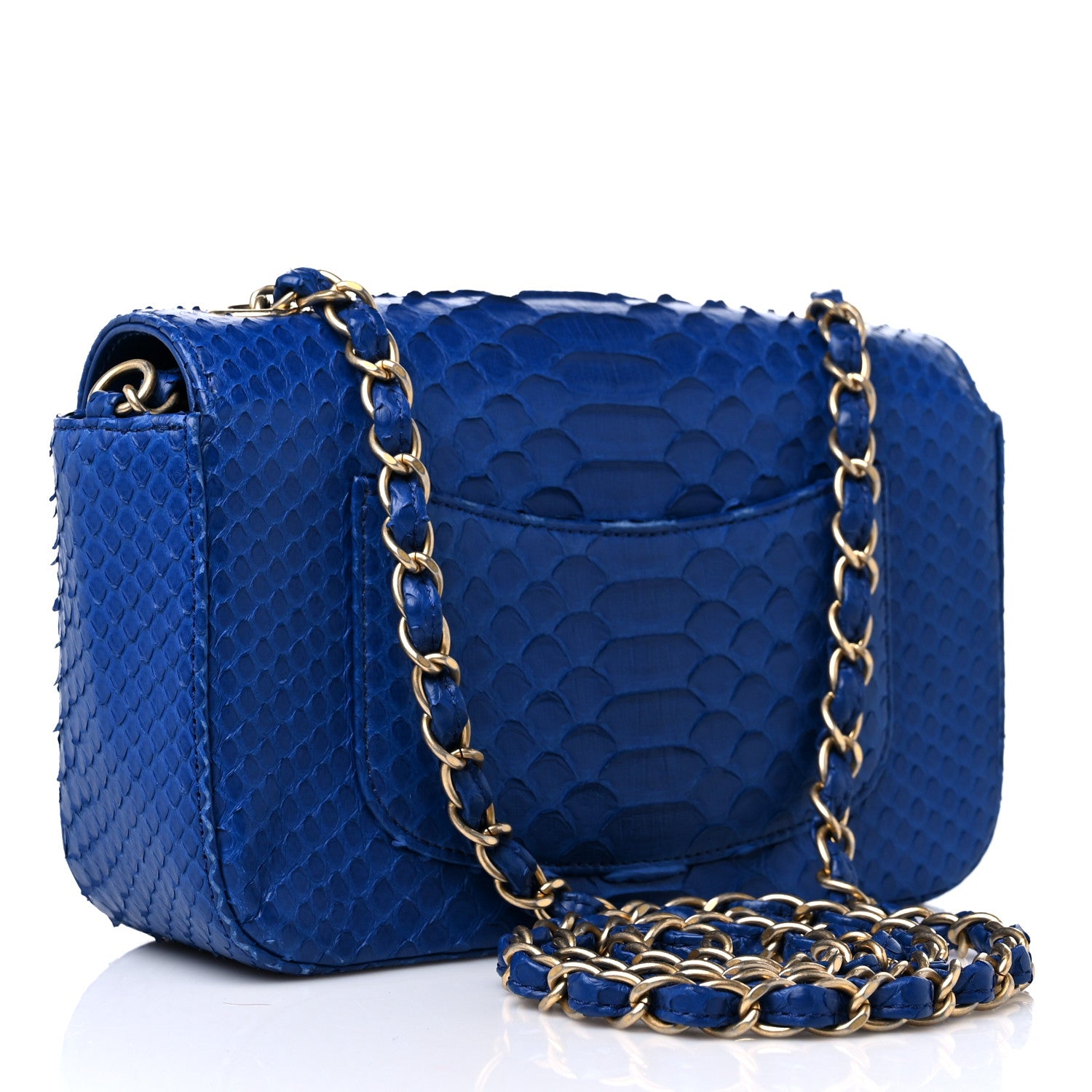 Chanel Snakeskin Mini Rectangular Flap Blue 3 of 11