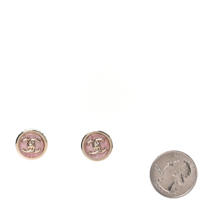 Chanel Resin CC Turnlock Stud Earrings Pink Gold 2 of 5