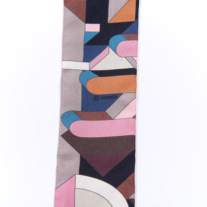 Hermes Silk Perspective Cavaliere Twilly Vieux Rose Marron Canard 4 of 4