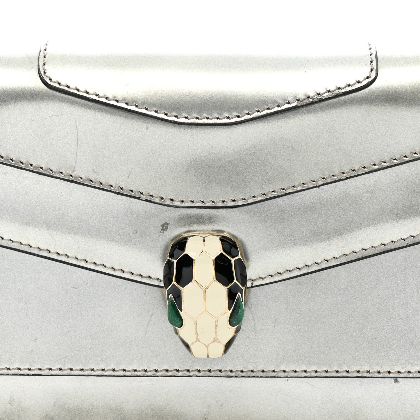 Metallic Calfskin Serpenti Forever Small Shoulder Bag Silver