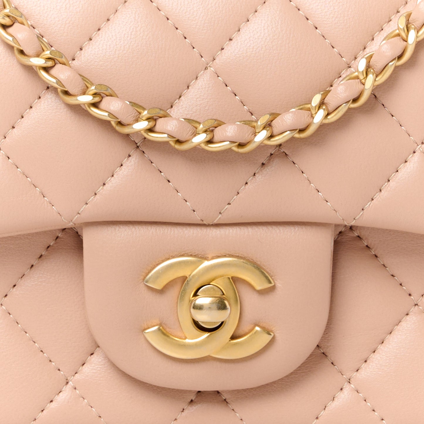 Lambskin Quilted Mini Top Handle Rectangular Flap Beige