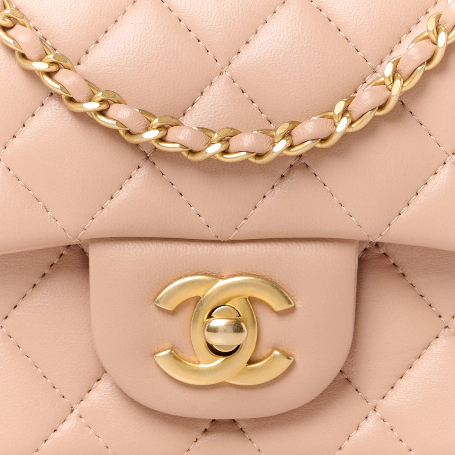 Chanel Lambskin Quilted Mini Top Handle Rectangular Flap Beige 9 of 12