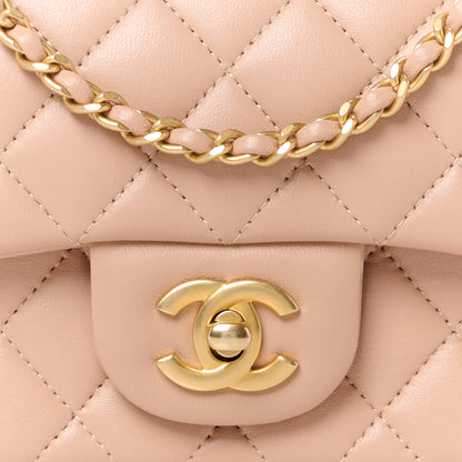 Chanel Lambskin Quilted Mini Top Handle Rectangular Flap Beige 9 of 12