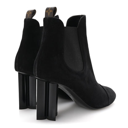 Louis Vuitton Suede Monogram Uniformes Cap Toe Chelsea 80mm Ankle Boots 38 Black 5 of 9