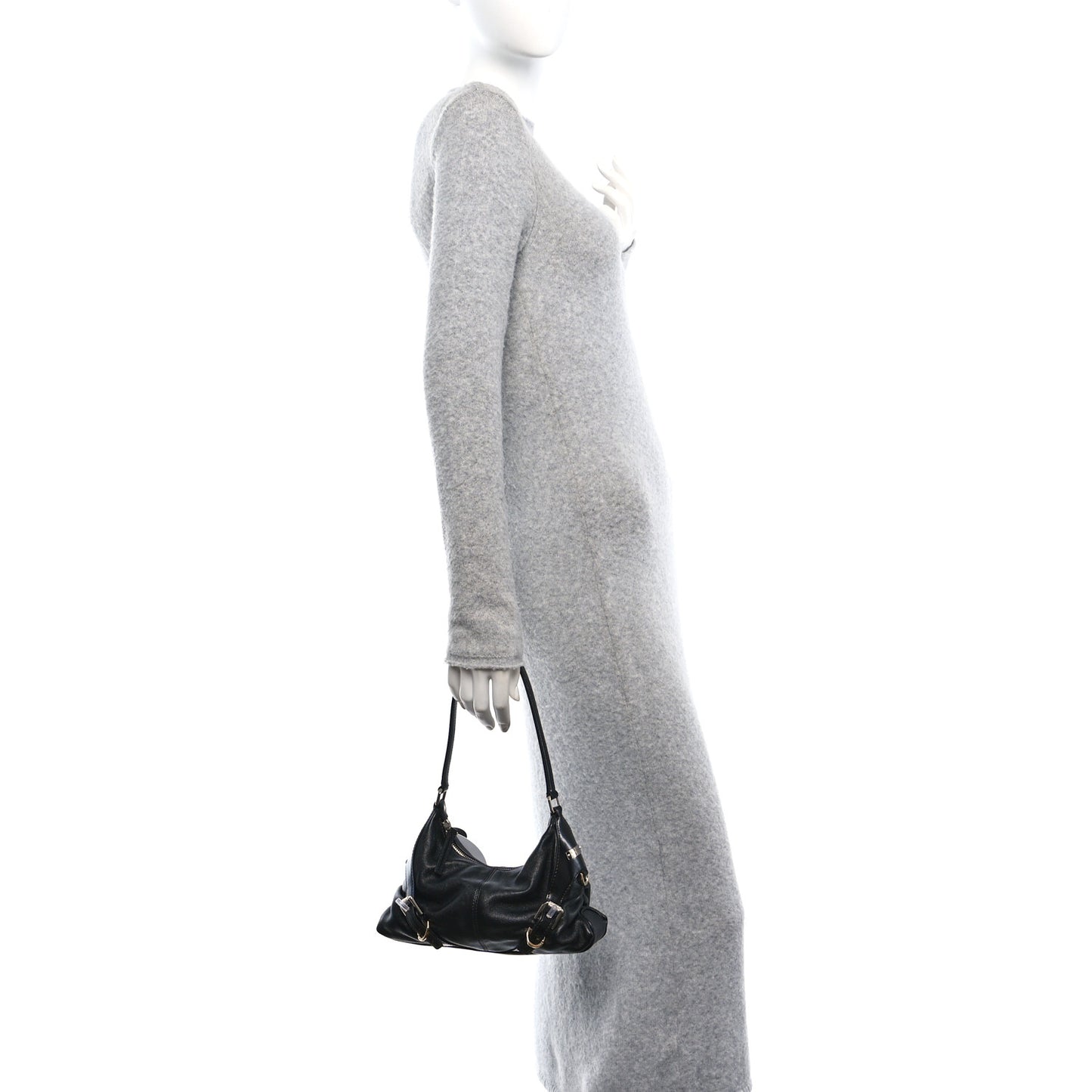 Shiny Calfskin Small Harness Voyou Shoulder Bag Black