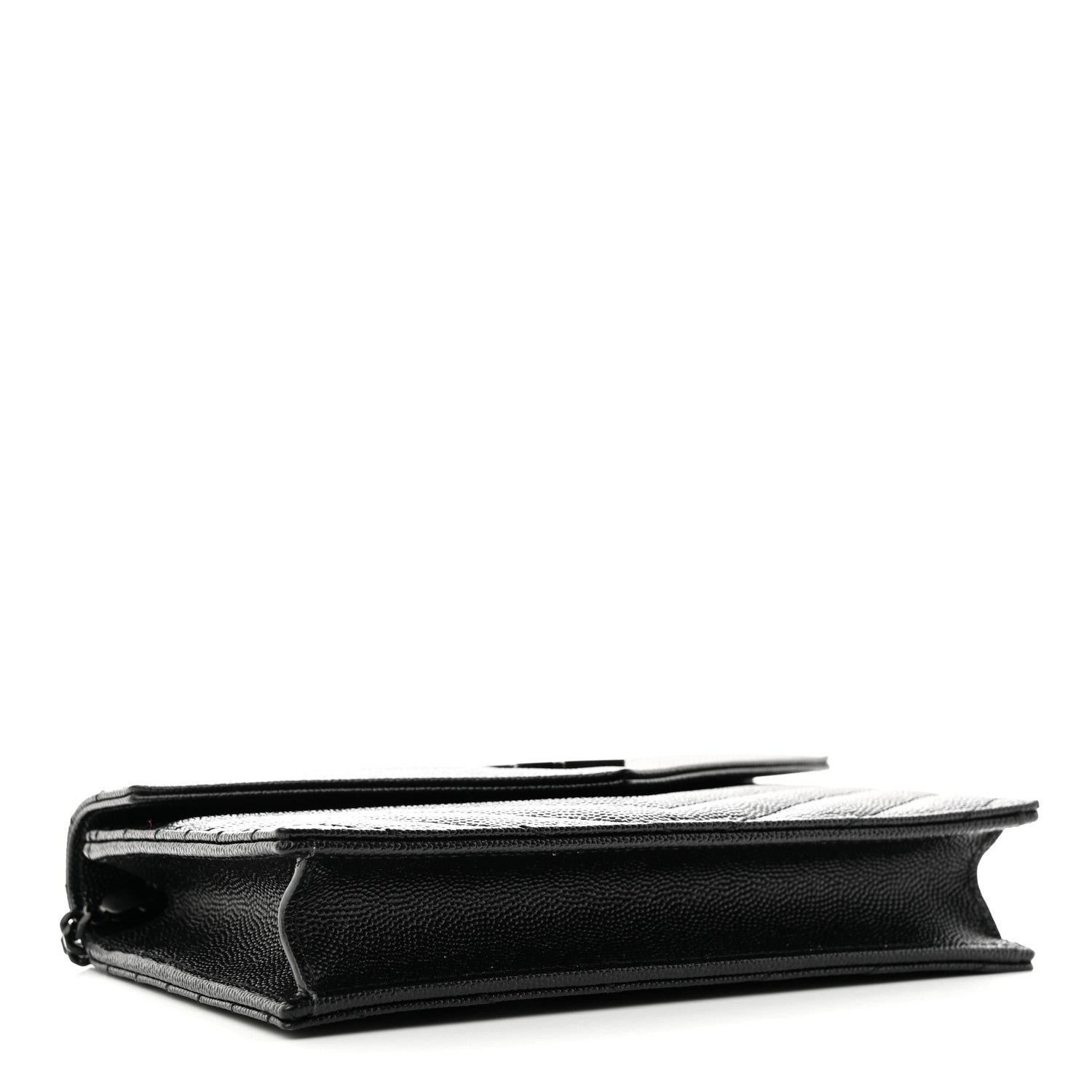 Saint Laurent Grain De Poudre Matelasse Chevron Monochrome Monogam Envelope Chain Wallet Black 4 of 11