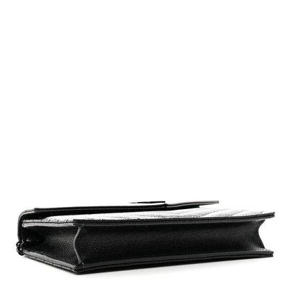 Saint Laurent Grain De Poudre Matelasse Chevron Monochrome Monogam Envelope Chain Wallet Black 4 of 11