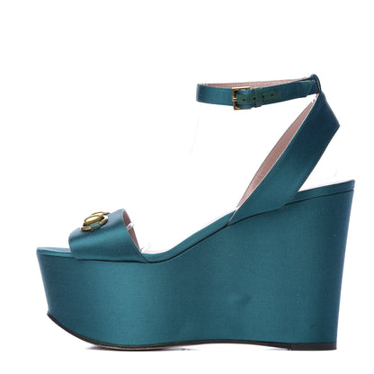 Gucci Satin Liliane Horsebit Platform Wedge Sandals 39 Turchese 1 of 10