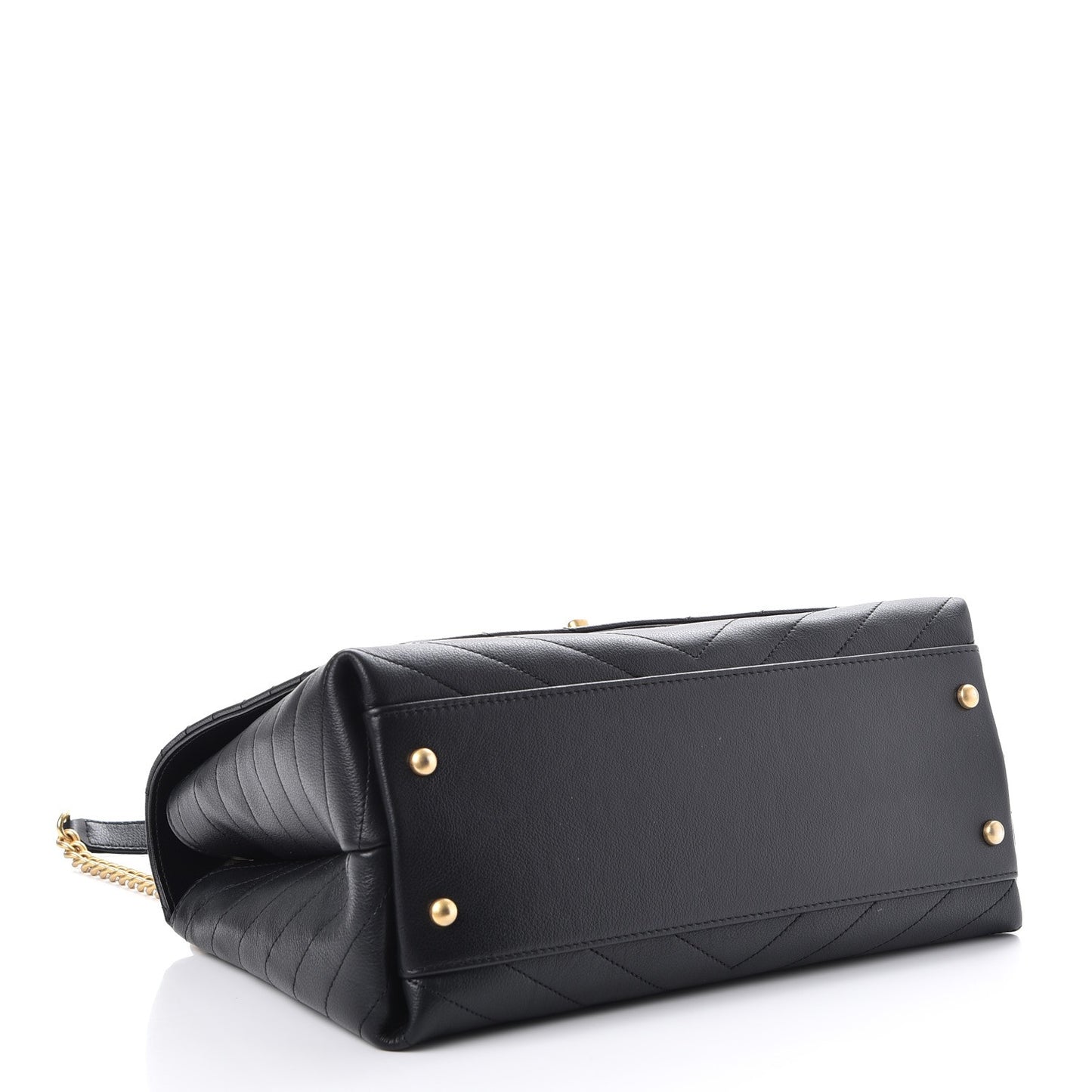Grained Calfskin Elaphe Stitched Medium Chevron Chic Top Handle Flap Black