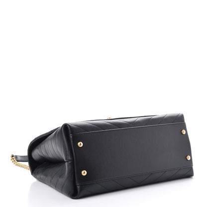 Chanel Grained Calfskin Elaphe Stitched Medium Chevron Chic Top Handle Flap Black 4 of 8