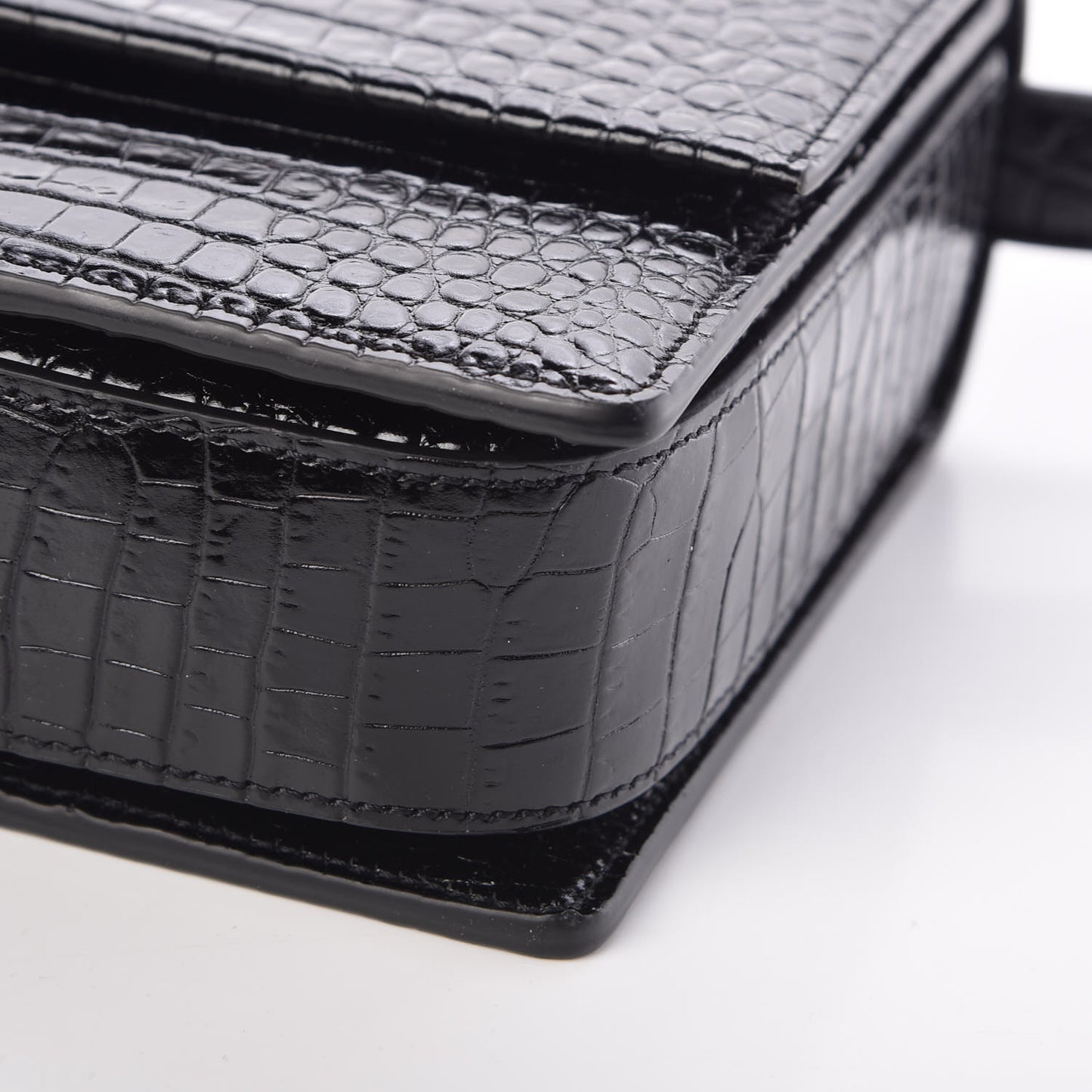 Calfskin Crocodile Embossed Medium Bellechasse Satchel Black