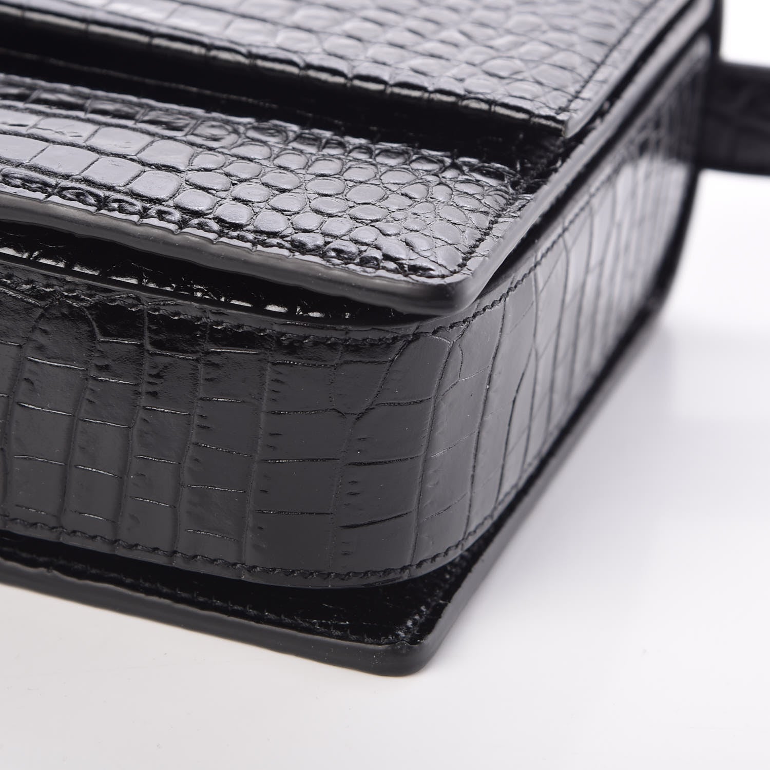 Saint Laurent Calfskin Crocodile Embossed Medium Bellechasse Satchel Black 9 of 9