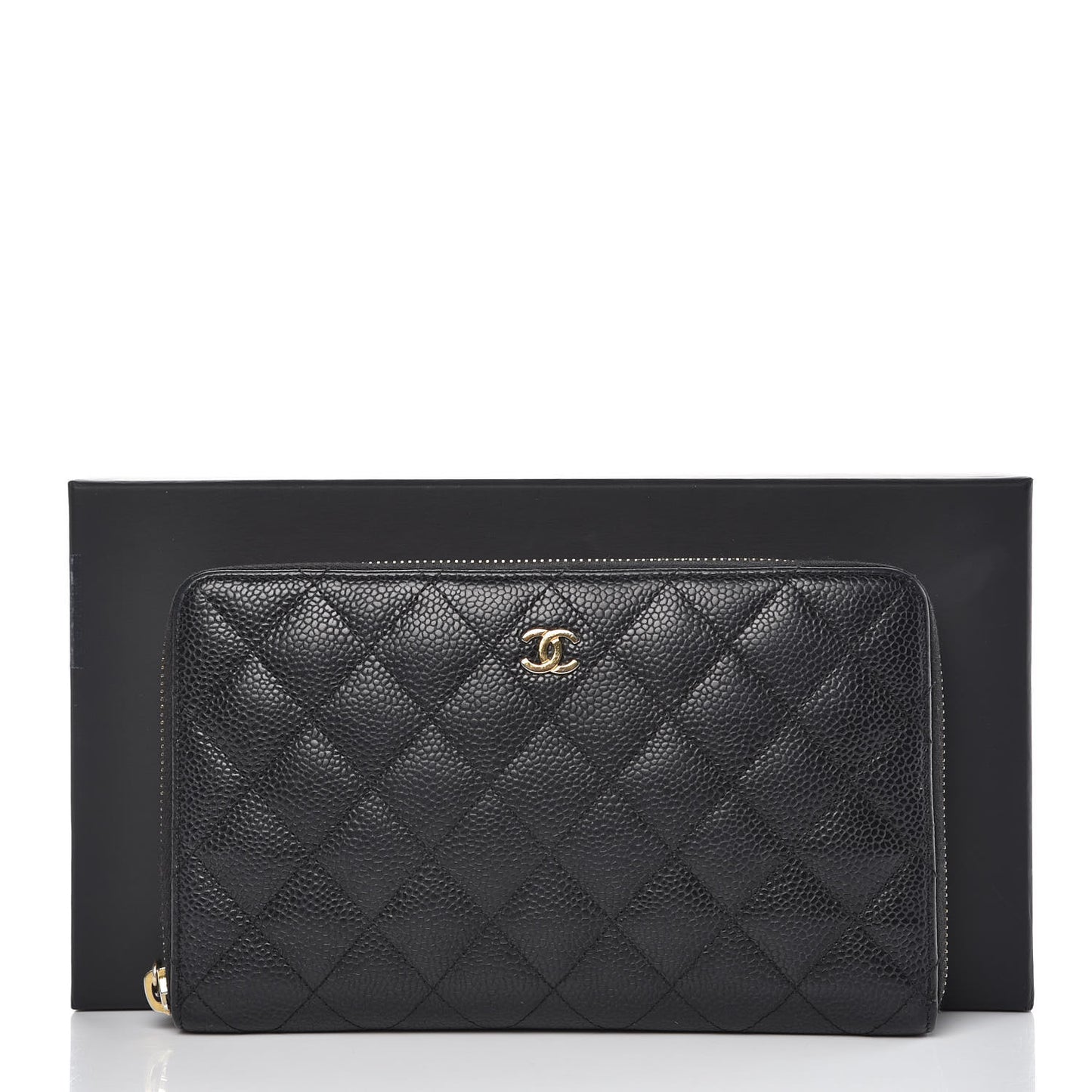 Caviar Quilted Large Zip Around Organizer Wallet Black