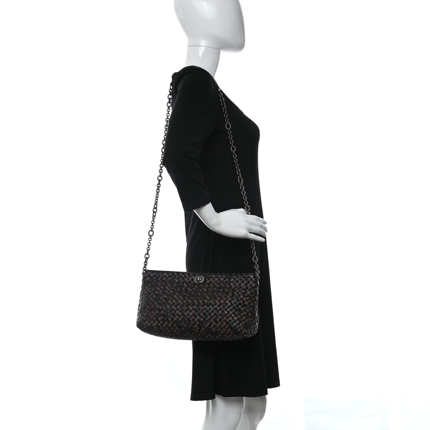 Nappa Intrecciato Chain Crossbody Black Brown